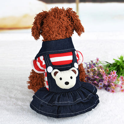 Denim Suspenders Dog Clothes Pet Supplies Clothing Striped Suspenders Bear Four-legged Pants