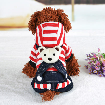 Denim Suspenders Dog Clothes Pet Supplies Clothing Striped Suspenders Bear Four-legged Pants