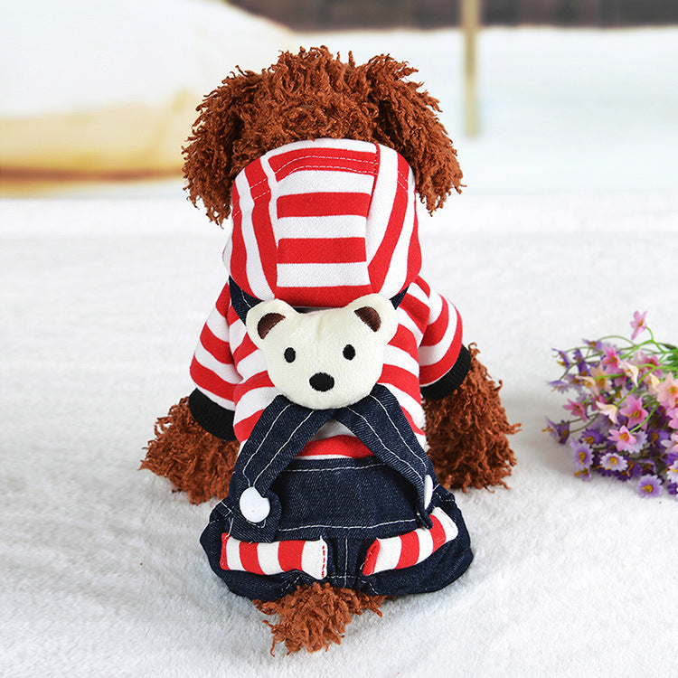 Denim Suspenders Dog Clothes Pet Supplies Clothing Striped Suspenders Bear Four-legged Pants