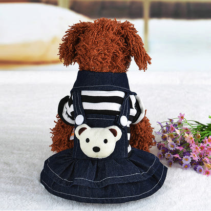 Denim Suspenders Dog Clothes Pet Supplies Clothing Striped Suspenders Bear Four-legged Pants