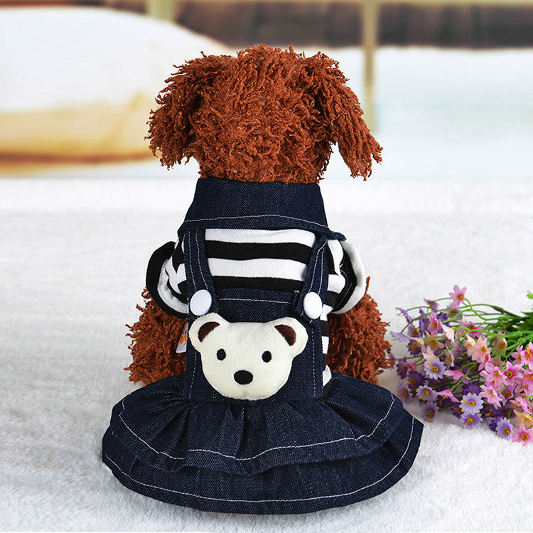 Denim Suspenders Dog Clothes Pet Supplies Clothing Striped Suspenders Bear Four-legged Pants