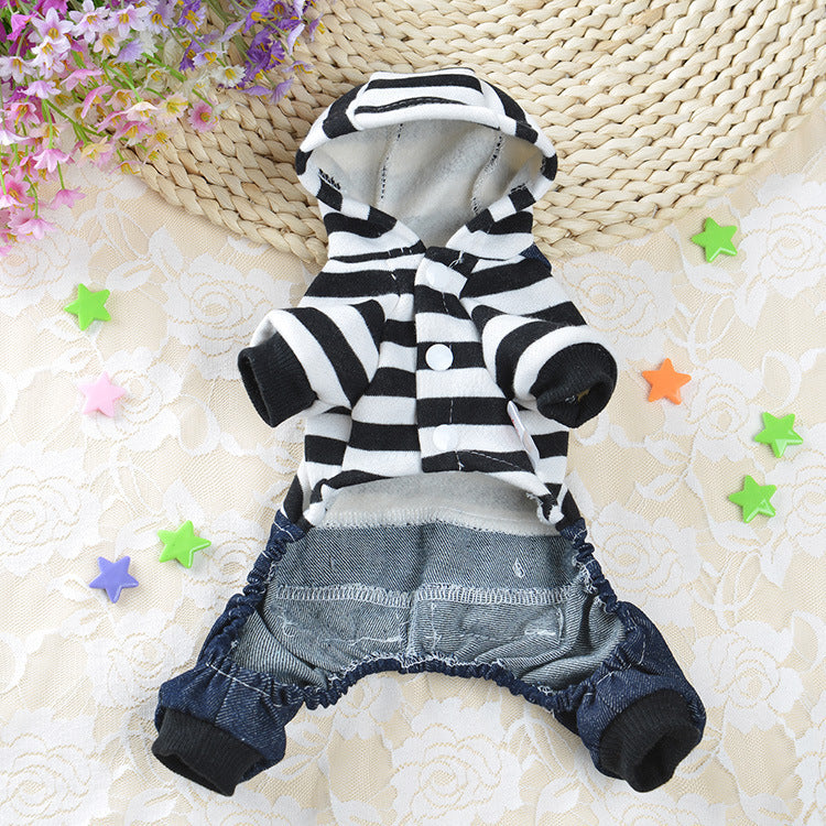 Denim Suspenders Dog Clothes Pet Supplies Clothing Striped Suspenders Bear Four-legged Pants