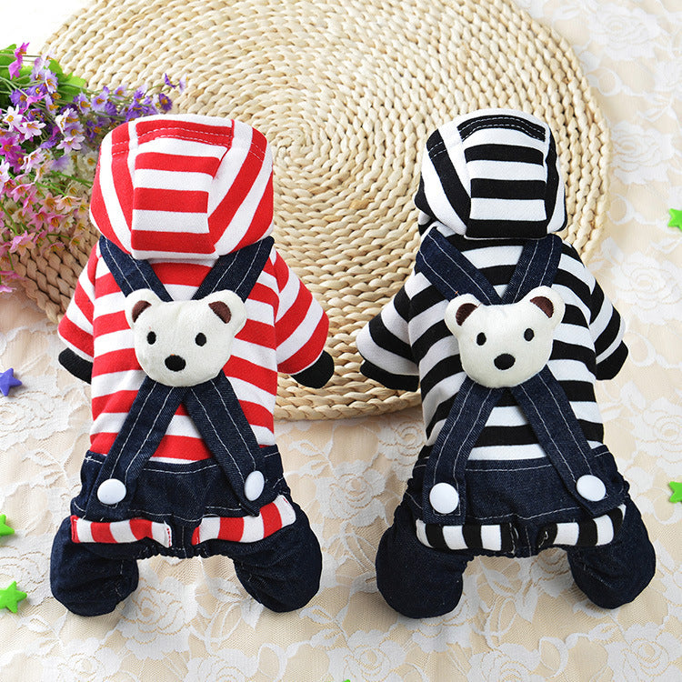 Denim Suspenders Dog Clothes Pet Supplies Clothing Striped Suspenders Bear Four-legged Pants