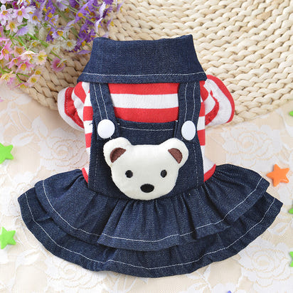 Denim Suspenders Dog Clothes Pet Supplies Clothing Striped Suspenders Bear Four-legged Pants