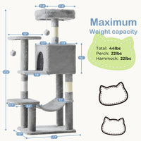44 Inch Cat Tree Tower, Multi-Cat Climbing Tower With, Natural Sisal Scratching Posts, Extended Platform, Hammock